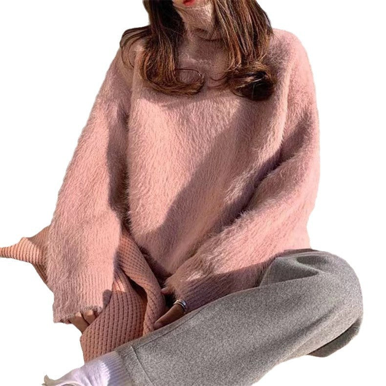 Damen Flauschiger Pullover mit Lockere Passform und Hohem Kragen Heidi-Mode