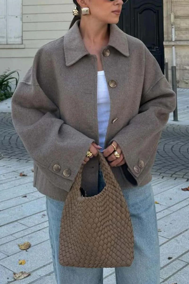Damen Modische Oversized-Wolljacke mit Knopfdetails und weitem Schnitt Heidi-Mode