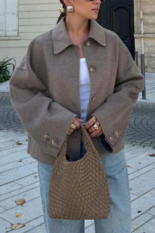 Damen Modische Oversized-Wolljacke mit Knopfdetails und weitem Schnitt Heidi-Mode