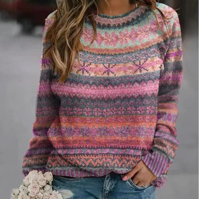 Damen Strickpullover mit kreativem Muster und lässigem Schnitt Heidi-Mode