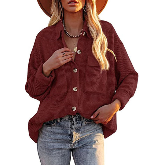 Damen Oversized Hemdbluse mit strukturiertem Design und Knopfdetails Heidi-Mode