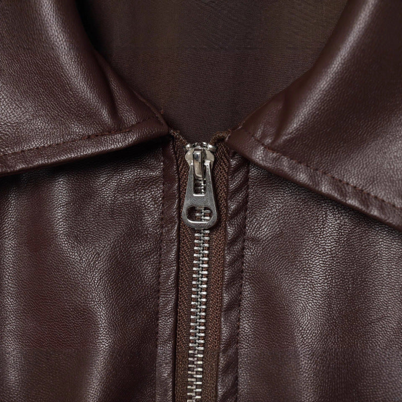 Damen modische Kunstlederjacke mit breiten Ärmeln und praktischen Taschen Heidi-Mode