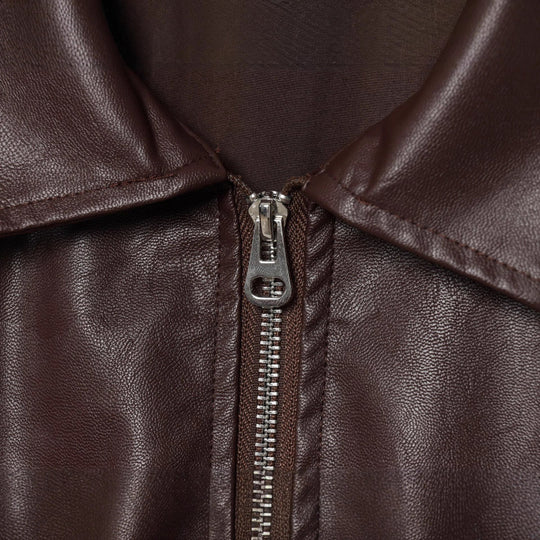 Damen modische Kunstlederjacke mit breiten Ärmeln und praktischen Taschen Heidi-Mode