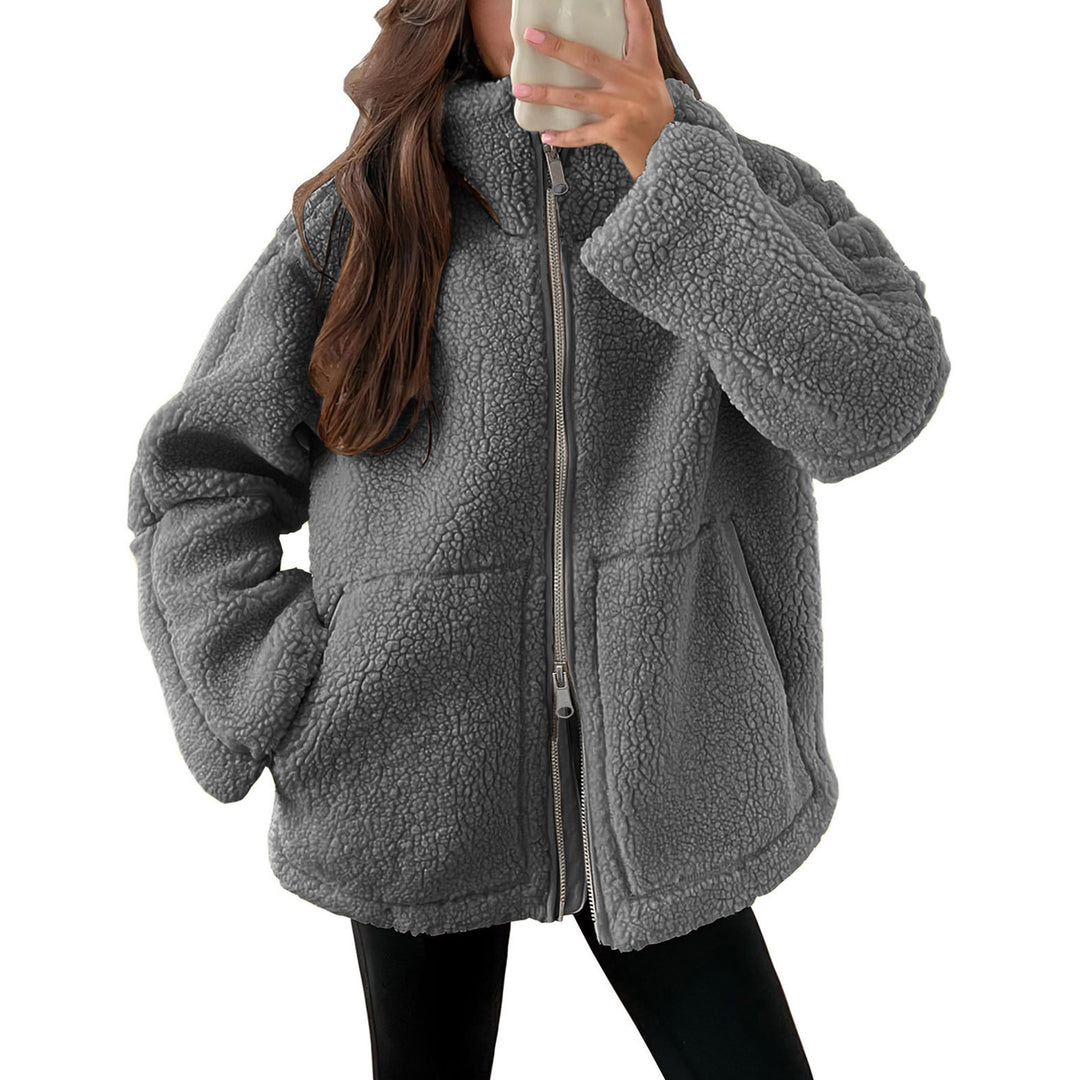 Damen Kuschelige Teddy-Jacke mit Reißverschluss Heidi-Mode