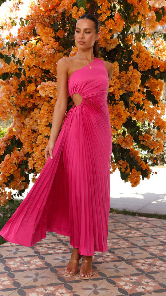 Damen Maxikleid mit Raffiniertem Faltenwurf und Asymmetrischem Design Heidi-Mode
