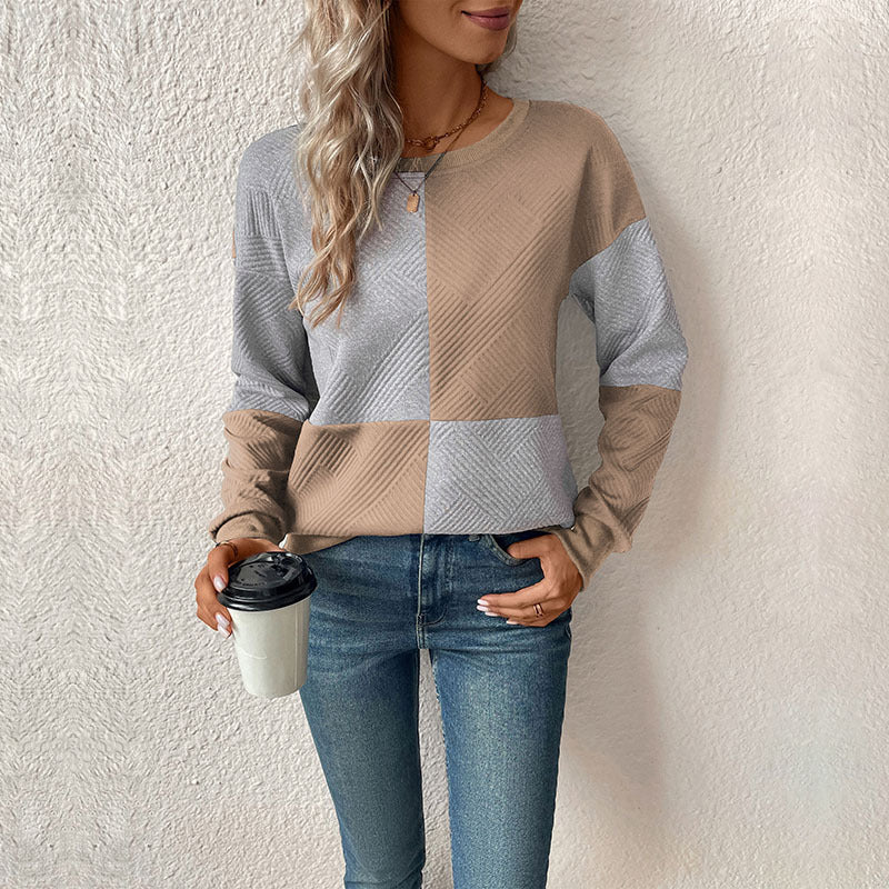 Damen gestreiftes Sweatshirt mit modischem Farbblockdesign Heidi-Mode