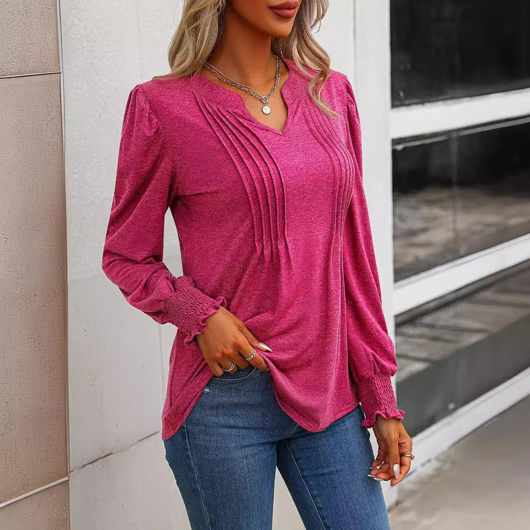 Damen Langarmshirt mit eleganter Rüsche Heidi-Mode