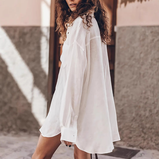 Damen lässige Oversized-Bluse aus Leinen Heidi-Mode