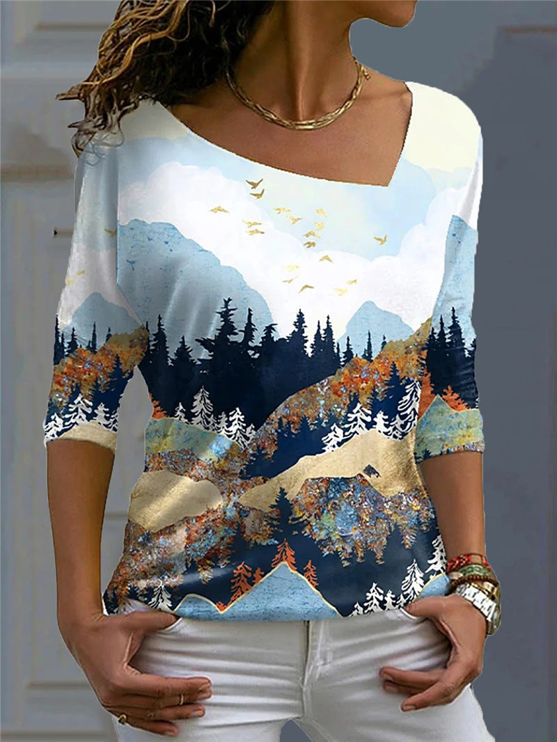 Damen Oberteil mit floralem Grafikdruck und modernem V-Ausschnitt Heidi-Mode