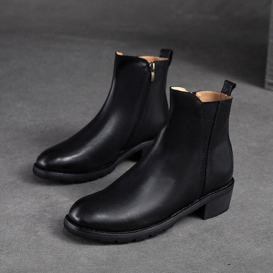 Damen Stiefeletten aus geschmeidigem Leder mit praktischem Reißverschluss und robustem Blockabsatz Heidi-Mode