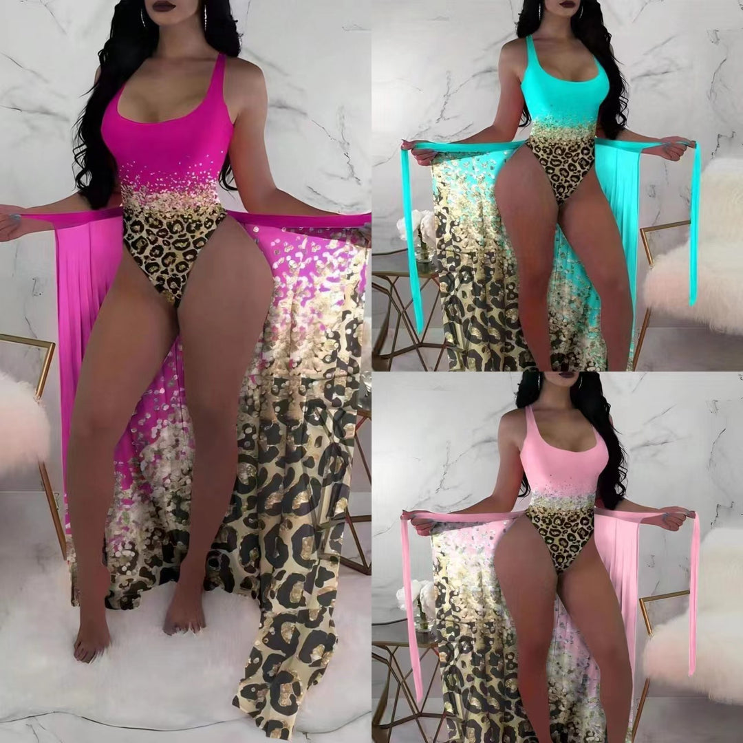 Femme Elegante Tierdruck Monokini mit Transparenter Bedeckung Heidi-Mode