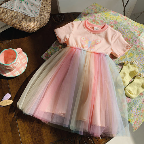 Mädchen Verspielt Schmetterlingsdruck Tüllkleid Heidi-Mode