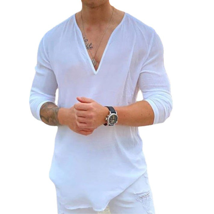 Herren Langarmshirt mit V-Ausschnitt und lockerer Passform Heidi-Mode