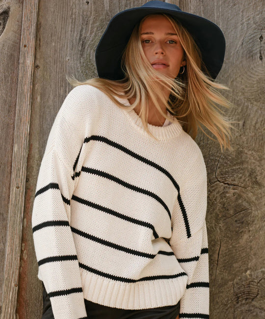 Damen gestrickter Pullover mit breitem Streifenmuster und lässigem Schnitt Heidi-Mode