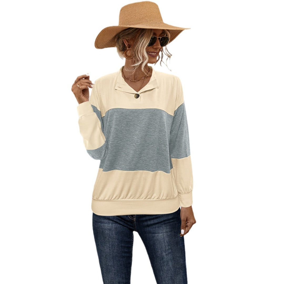 Damen lässiger Pullover mit stilvollem Kragen und Knopfdetail Heidi-Mode