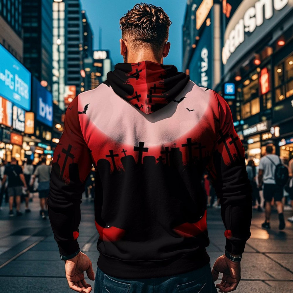 Herren Kapuzensweater mit kreativen Halloween-Motiv und lockerer Passform Heidi-Mode