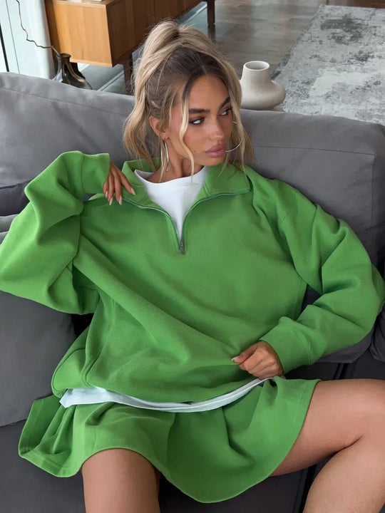 Damen sportlicher Pullover mit Kordelzug und Reißverschluss Heidi-Mode