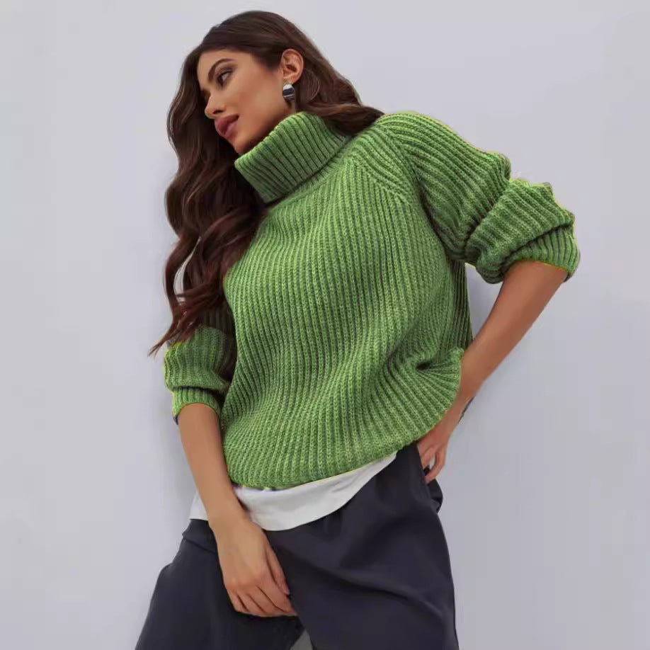 Damen Strickpullover mit hohem Kragen und Wabenstruktur Heidi-Mode