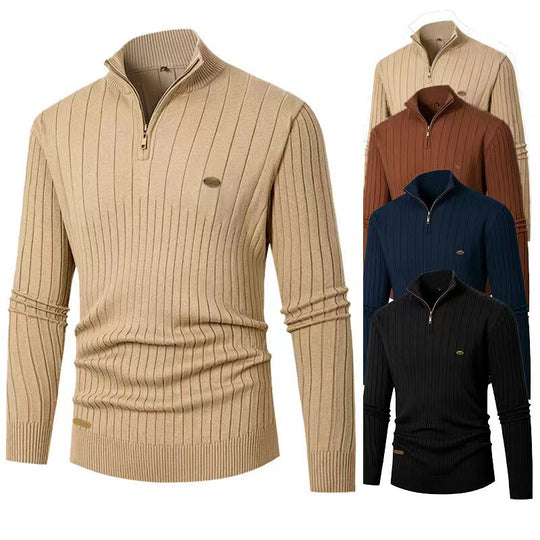 Herren Pullover mit modernem Reißverschluss und Rippenstruktur Heidi-Mode
