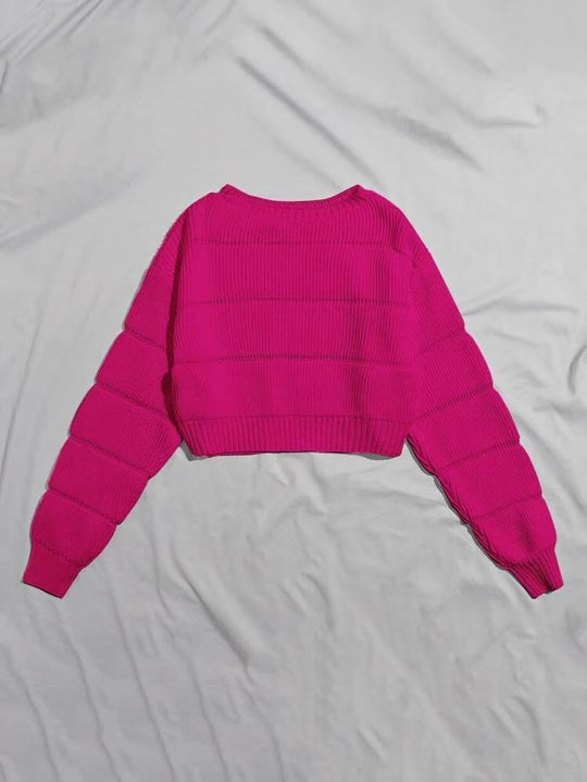 Damen Trendiger Strickpullover mit strukturierter Rippoptik und verkürztem Schnitt Heidi-Mode