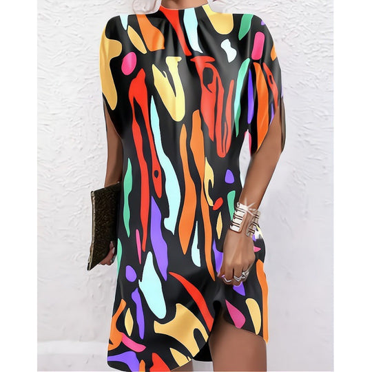 Heidi-Mode | Chic Fashion Lockere Fledermausärmel Rundhals Kleid