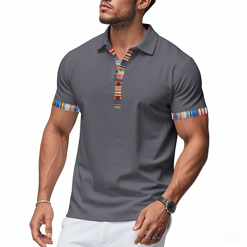Herren Polo-Shirt mit buntem Kragen und strukturierter Optik Heidi-Mode