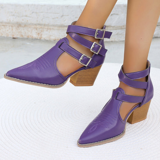 Damen elegante Slingpumps mit asymmetrischem Riemendesign und bequemem Blockabsatz Heidi-Mode