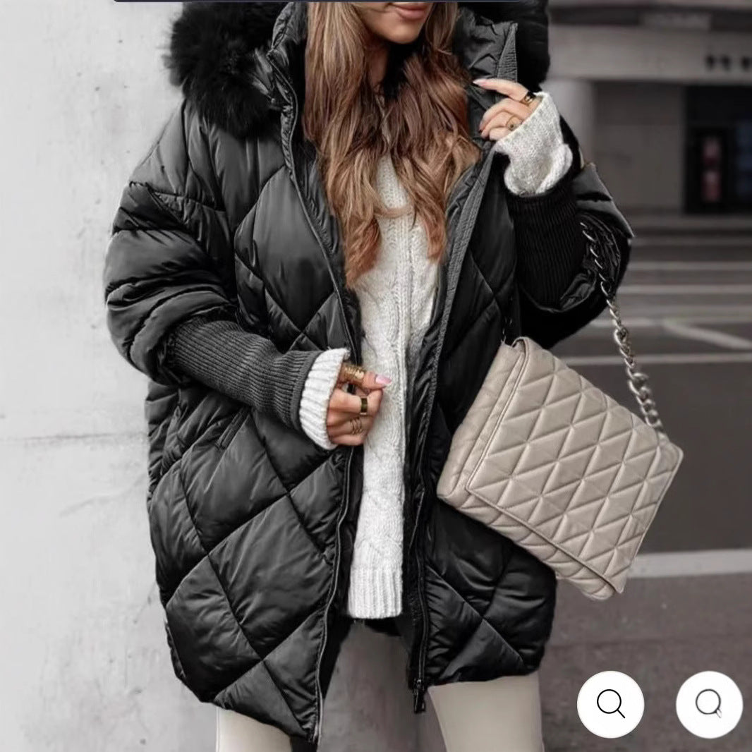 Damen gestepptes Winterparka mit abnehmbarer Kapuze Heidi-Mode