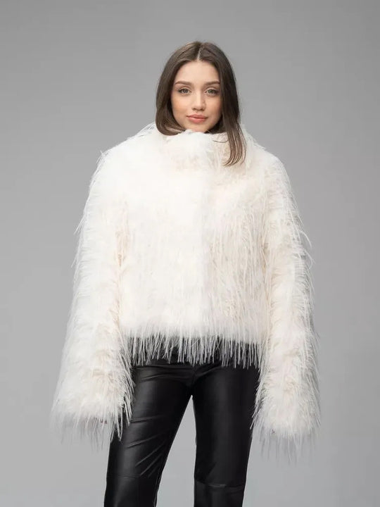 Damen Trendige Kunstfelljacke mit eleganten Fransen Heidi-Mode