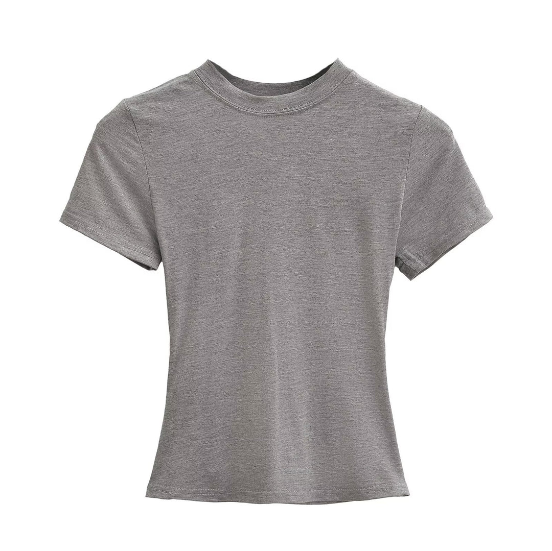 Damen Kurzarm T-Shirt mit hochgeschlossenem Kragen und figurbetontem Schnitt Heidi-Mode