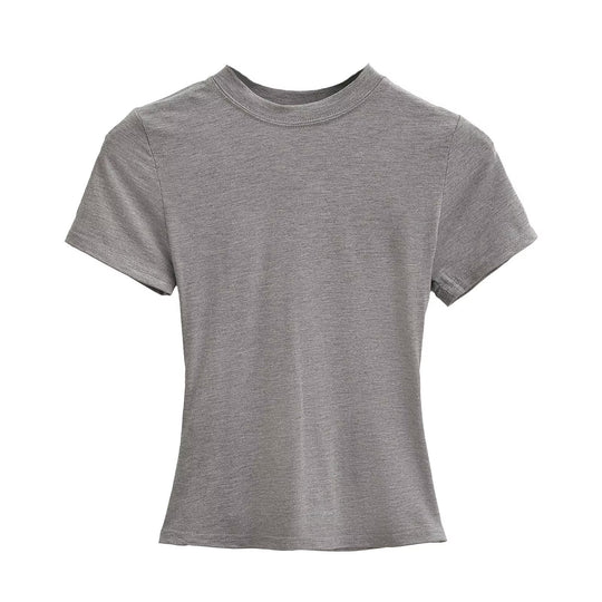 Damen Kurzarm T-Shirt mit hochgeschlossenem Kragen und figurbetontem Schnitt Heidi-Mode