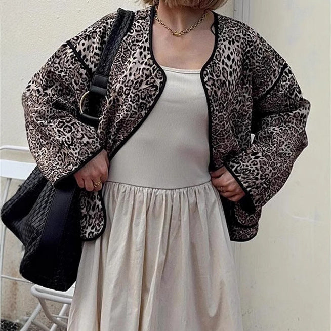 Damen Steppjacke mit Leoprint und praktischen Taschen Heidi-Mode