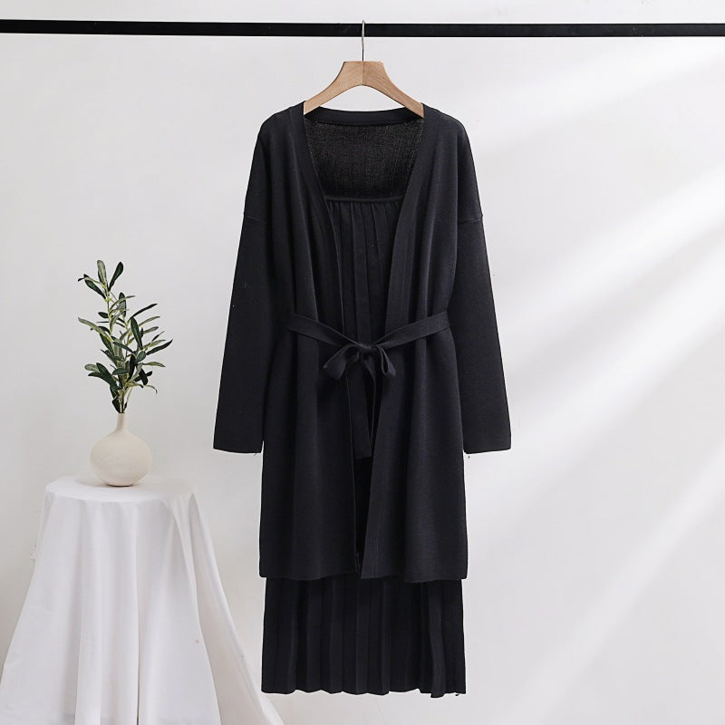 Damen elegantes und lässiges Strickkleid mit passender Strickjacke Heidi-Mode