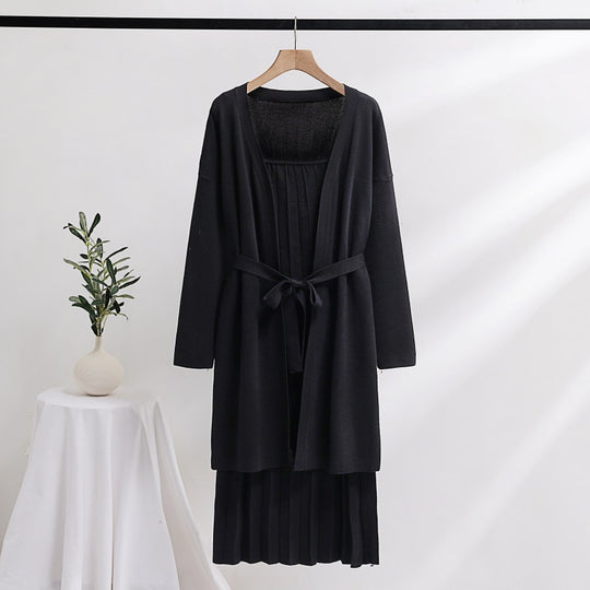 Damen elegantes und lässiges Strickkleid mit passender Strickjacke Heidi-Mode