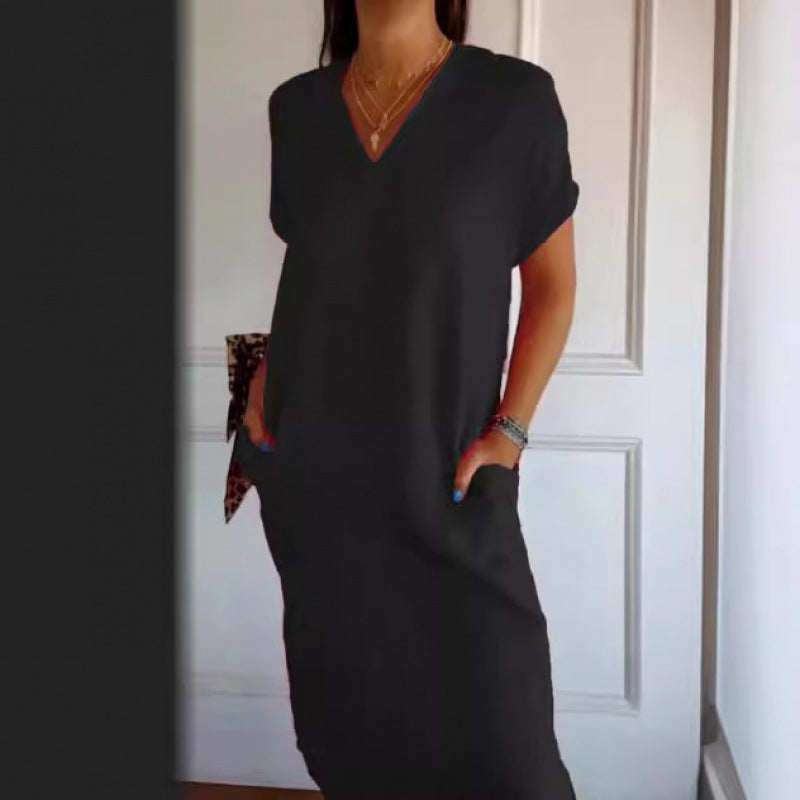 Damen Lässiges V-Ausschnitt Kleid mit praktischen Taschen und oversize Schnitt Heidi-Mode
