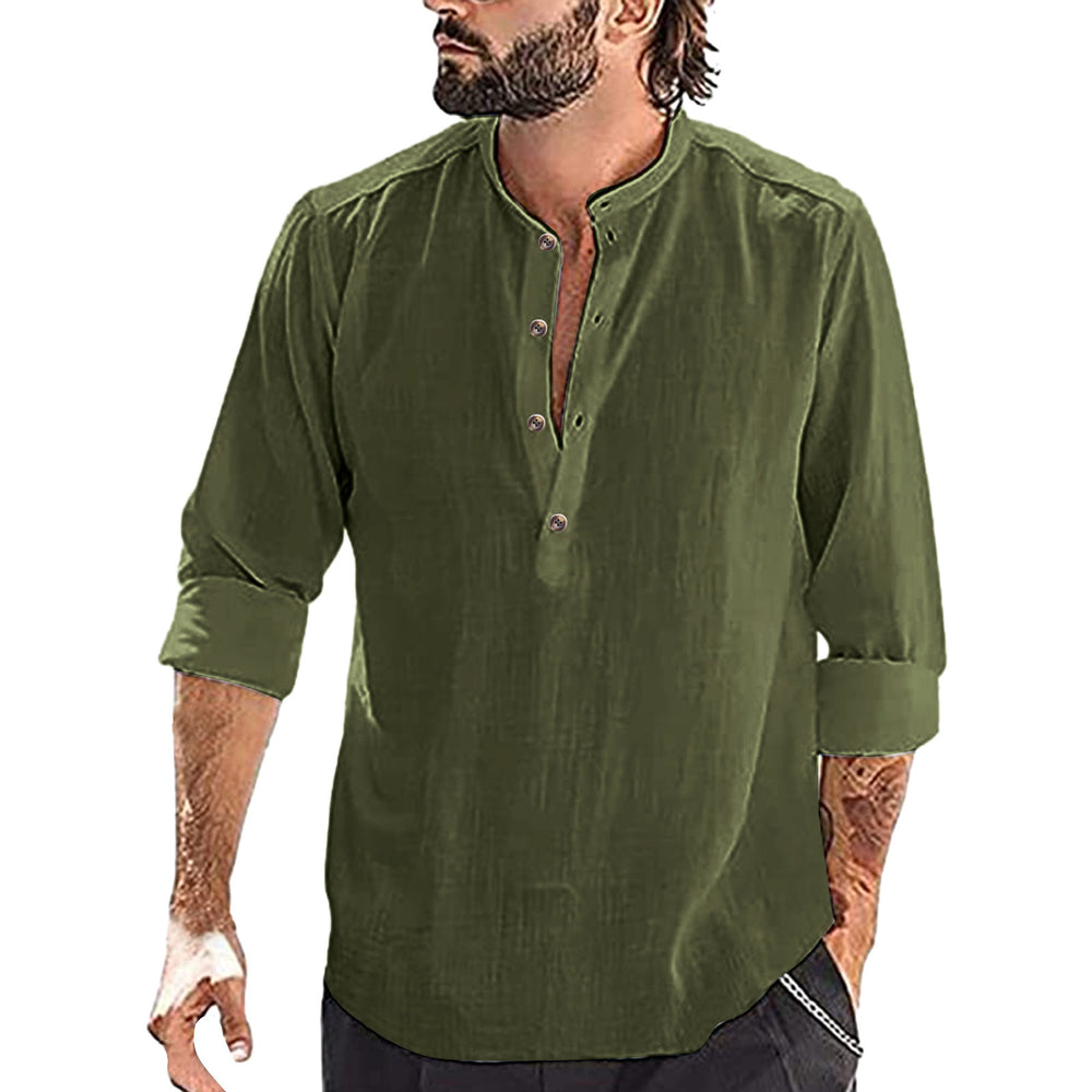 Herren Langarm-Henley-Shirt aus hochwertigem Leinen mit stilvollem Knopfdesign Heidi-Mode