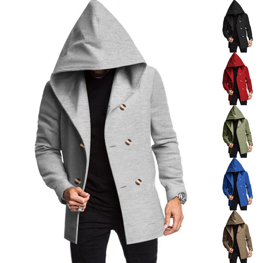 Herren Modische Doppelreihige Jacke mit Kapuze Heidi-Mode