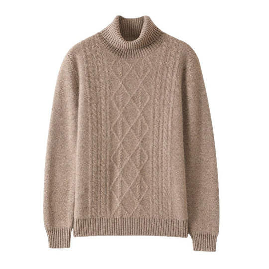 Damen Strickpullover mit hoch geschlossenem Kragen und Zopfmuster Heidi-Mode