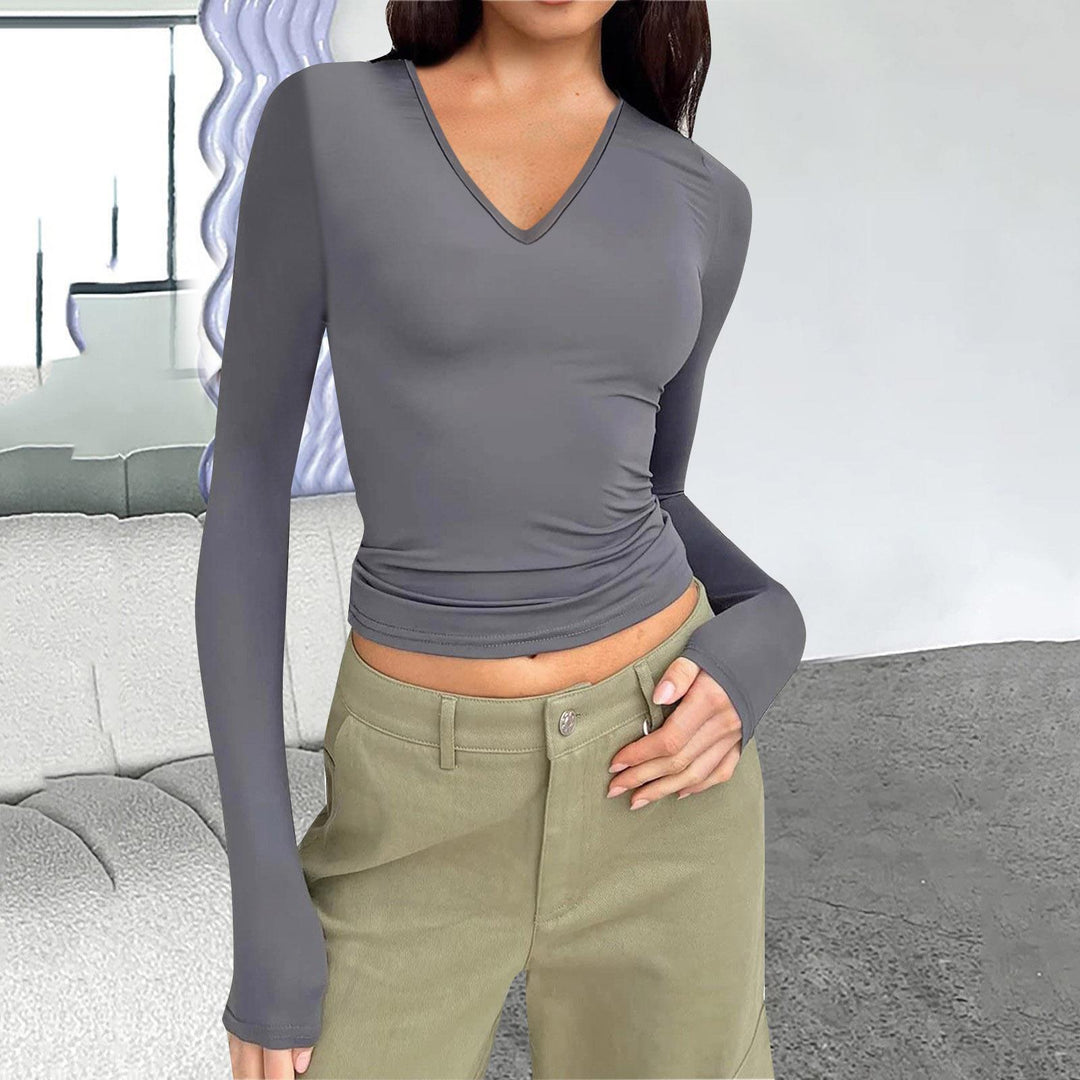 Damen Langarmshirt mit V-Ausschnitt von Heidi-Mode