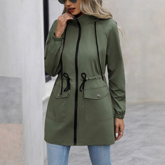 Damen praktische Kapuzenjacke mit verstellbarem Bund und Taschen Heidi-Mode