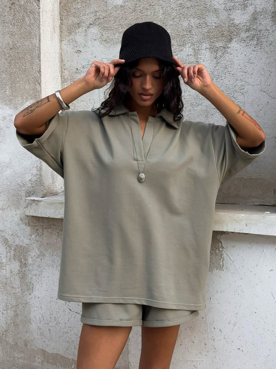 Damen Oversized Poloshirt mit modernen Schnitt und flexibel dehnbaren Ärmeln Heidi-Mode