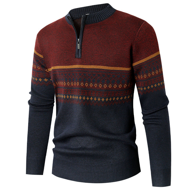 Herren Pullover mit modernem Reißverschluss und geometrischem Muster Heidi-Mode