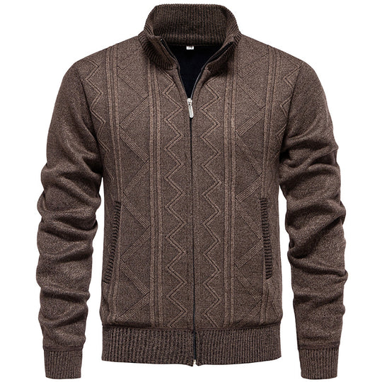 Herren Strickjacke mit Zopfmuster und hohem Stehkragen Heidi-Mode