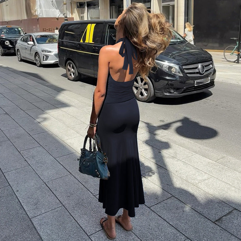 Damen Maxi-Kleid mit schickem Halterneck und raffinierter Drapierung Heidi-Mode