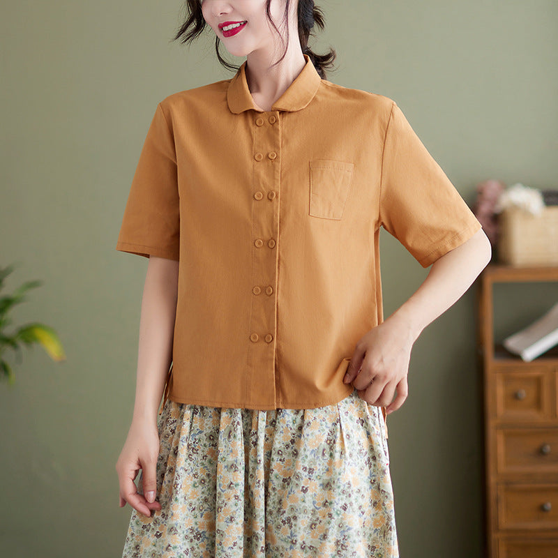 Heidi-Mode | Weiße Kurzarm-Baumwoll-Leinen Bluse für Damen