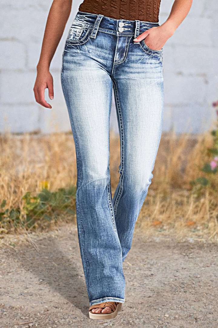 Damen Bootcut Jeans mit vintage Waschung und eleganten Nähten Heidi-Mode