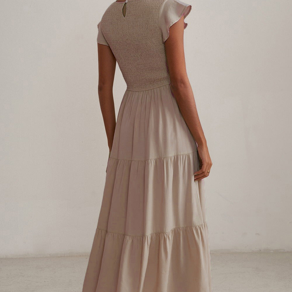 Damen Maxikleid mit voluminösen Rüschen und elastischem Rücken Heidi-Mode