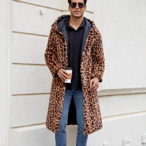 Herren Eleganter Kunstfellmantel mit Leopardenmuster Heidi-Mode