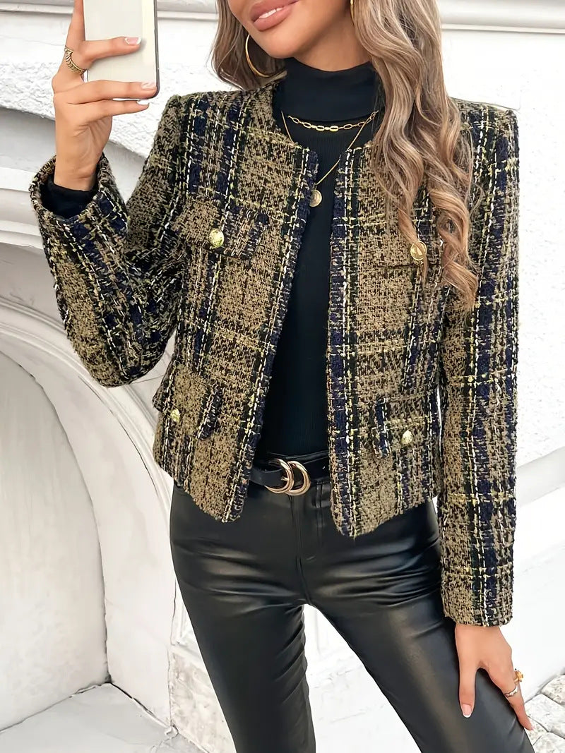 Damen Tweed-Blazerjacke mit goldenen Knöpfen Heidi-Mode