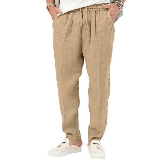 Herren Leichte Leinenhose mit elastischem Bund und praktischen Eingrifftaschen Heidi-Mode